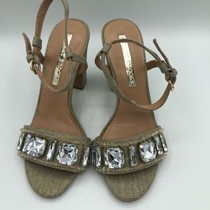 Audrey Brooke gold metallic embellished sandals